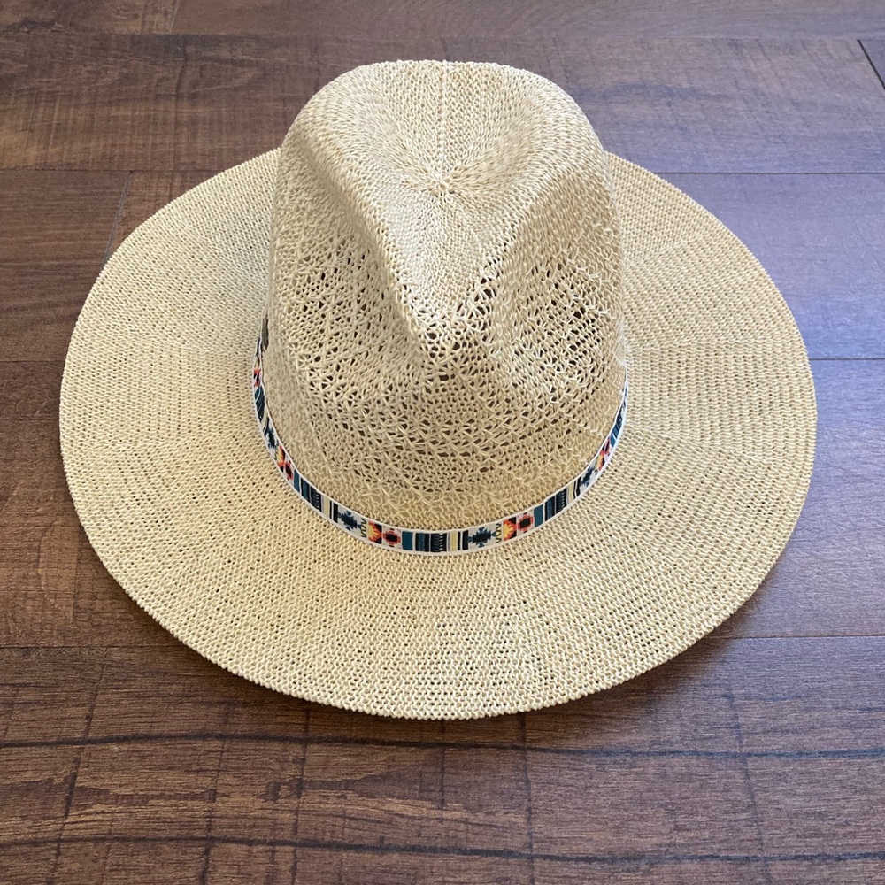 Western Boho Hat w/ Tribal Aztec Band Festival Beach Summer Adjustable EUC OSFM